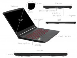 Laptop MSI Gaming GF63 Thin 11SC-662VN (i7-11800H/8GB RAM/512GB SSD/GTX1650 4GB/15.6 inch FHD 144Hz/Win11/Đen)